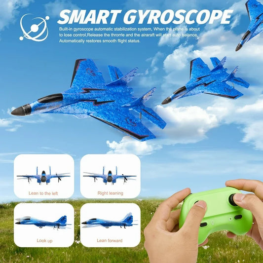 RC Fixed-Wing Foam Airplane for Kids & Beginners – 150m Range, Stabilizer, Dual Batteries