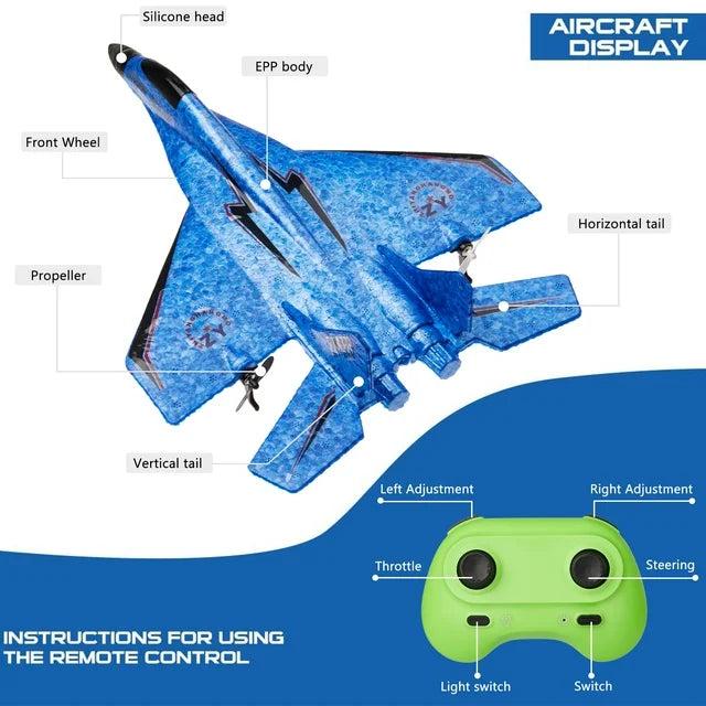 RC Fixed-Wing Foam Airplane for Kids & Beginners – 150m Range, Stabilizer, Dual Batteries