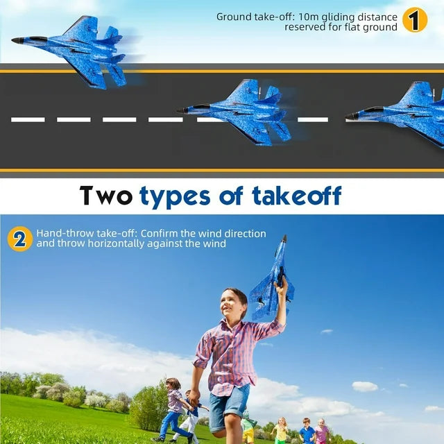 RC Fixed-Wing Foam Airplane for Kids & Beginners – 150m Range, Stabilizer, Dual Batteries
